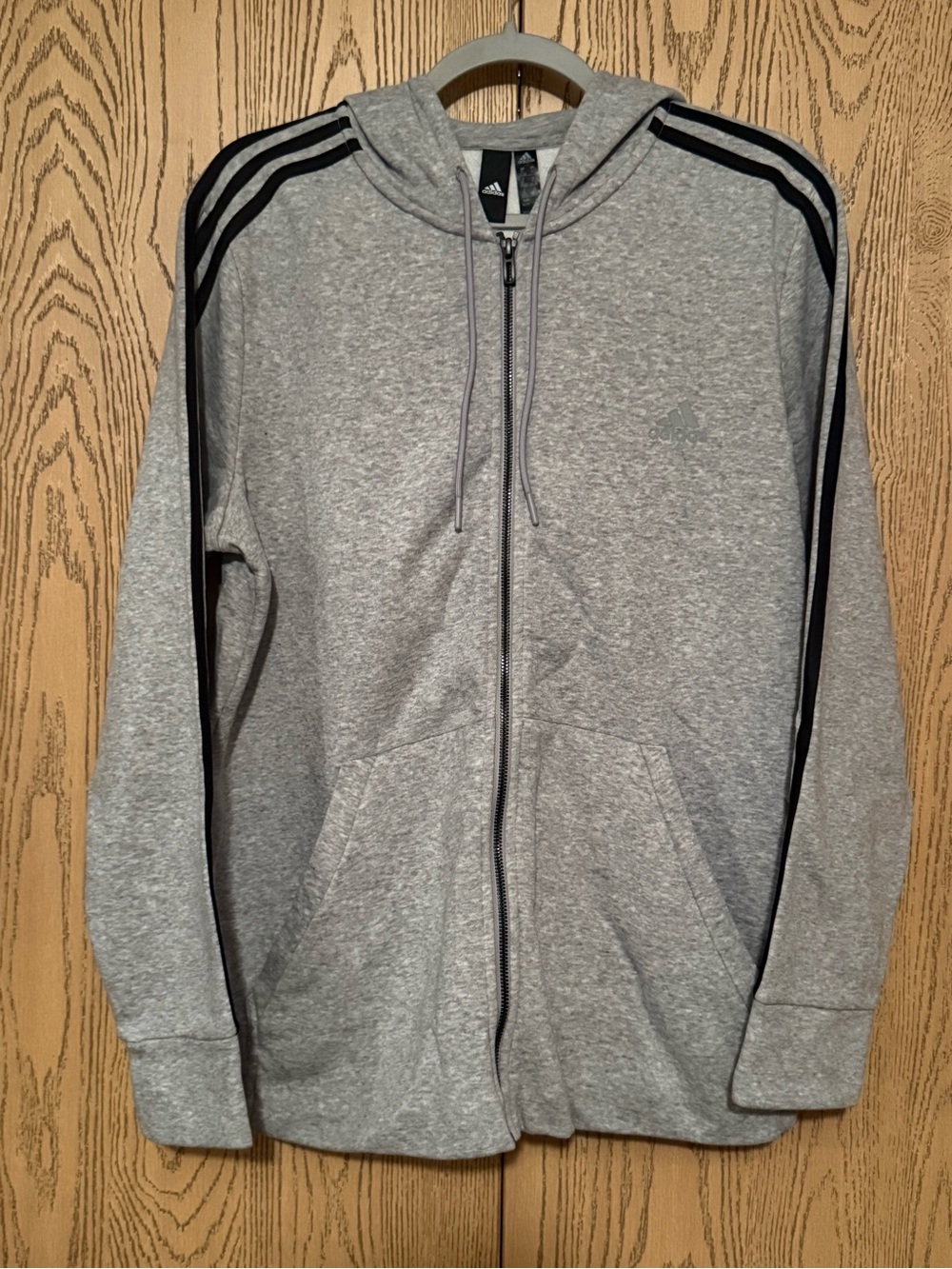 adidas women’s Gray Full-Zip hoodie with Black Shoulder Stripes